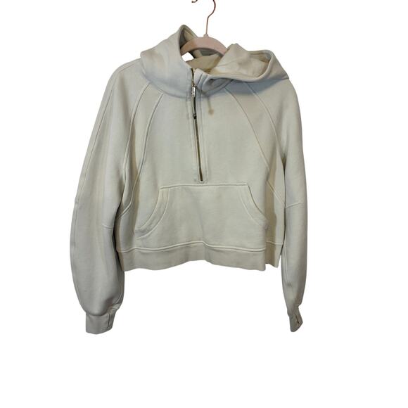 Lululemon Scuba Half-Zip Hoodie White Gold Logo EUC M/L Women's Activewear Gorp - Picture 2 of 8